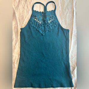 Aeropostale Teal Tank Top with Lace Accent